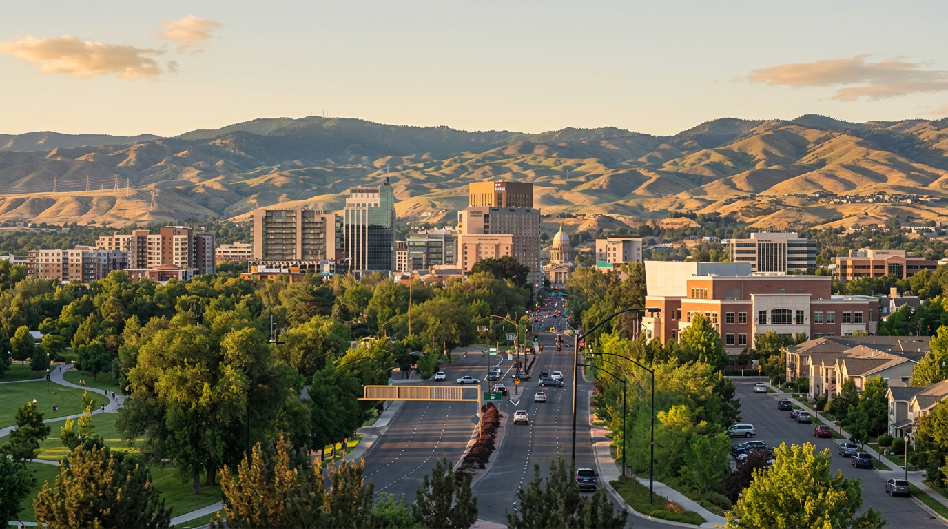 Downtown Boise, Idaho skyline at golden hour